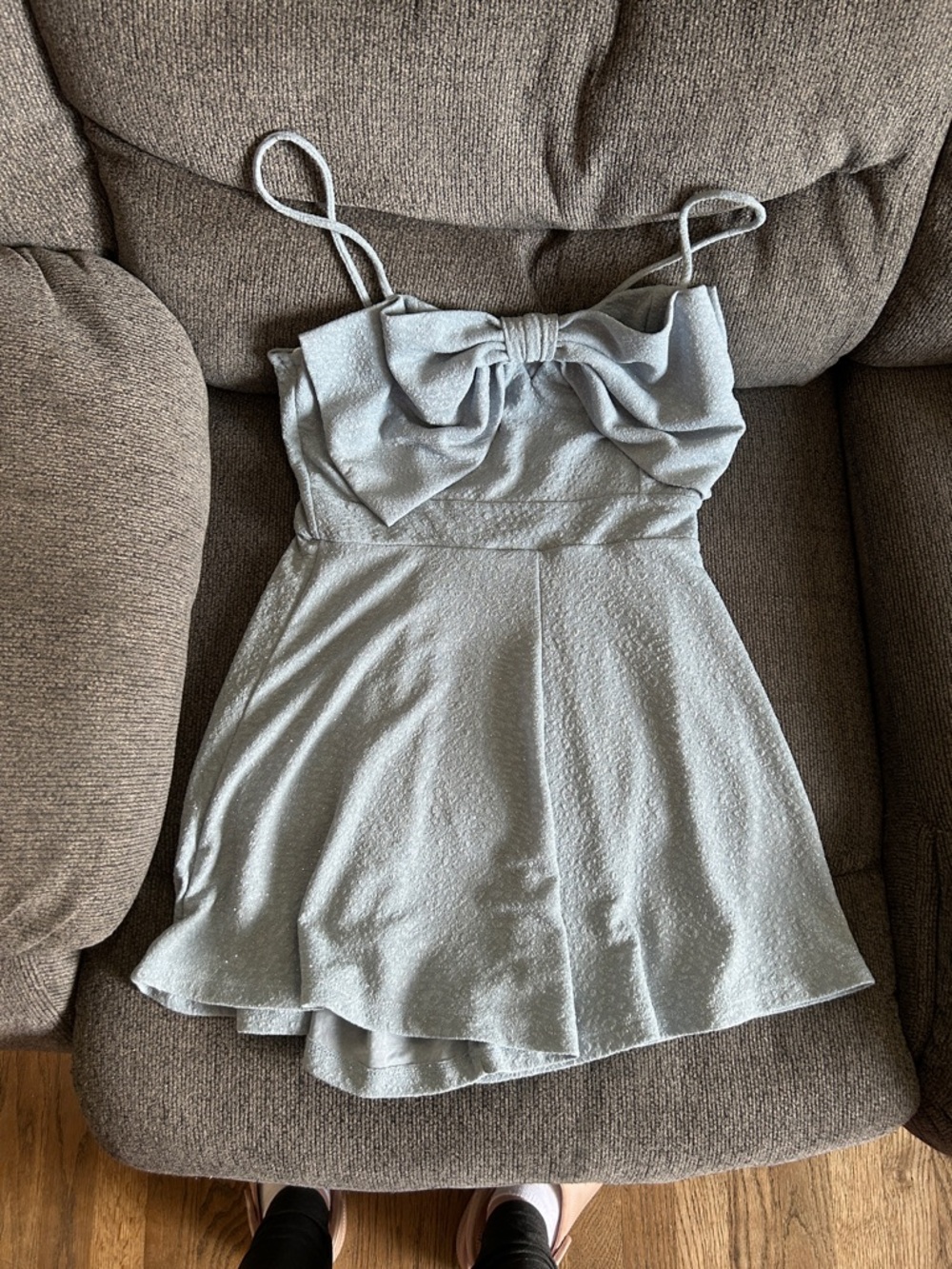 Women's Bow-Front Light Gray Sparkle Romper